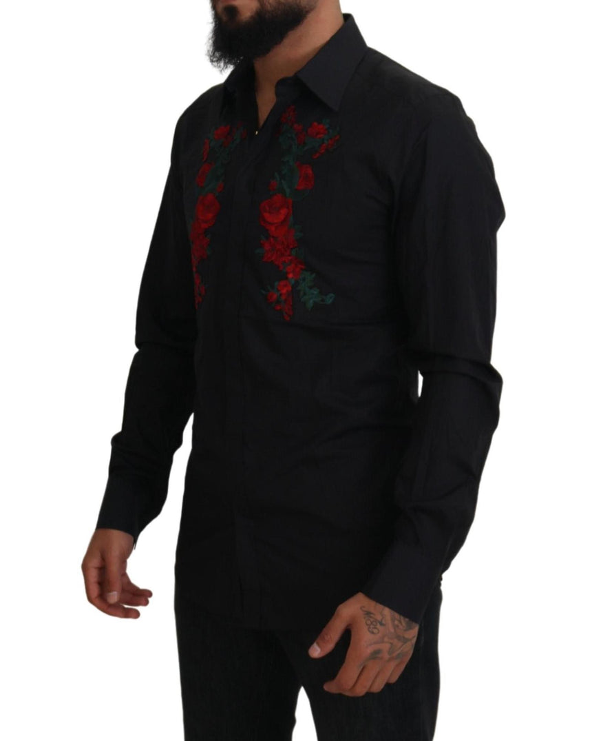 GOLD Long Sleeve Shirt with Floral Embroidery by Dolce & Gabbana 38 IT Men