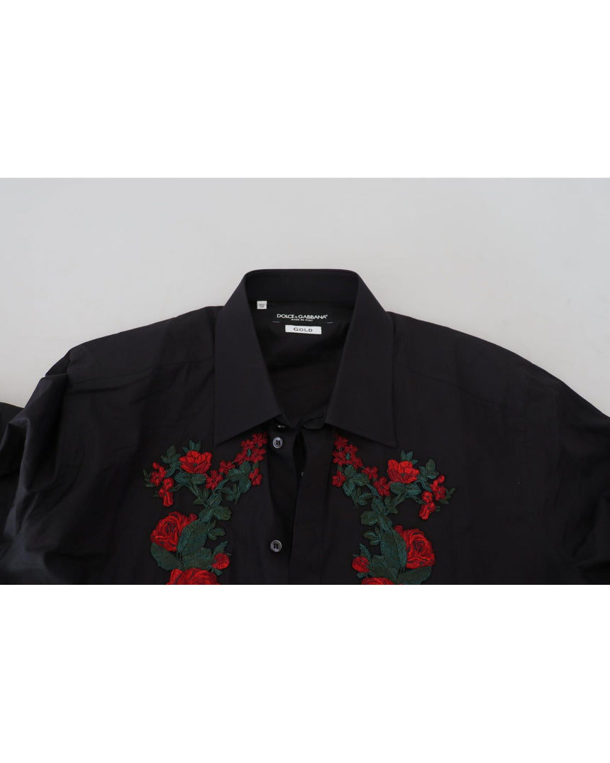 GOLD Long Sleeve Shirt with Floral Embroidery by Dolce & Gabbana 38 IT Men