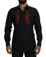 GOLD Long Sleeve Shirt with Floral Embroidery by Dolce & Gabbana 39 IT Men