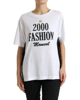 Dolce & Gabbana Women's White Slogan Print Lacing Detailed T-shirt - 40 IT