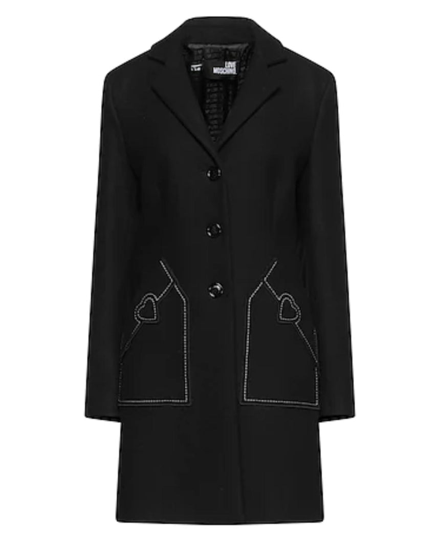 Love Moschino Wool Coat with Heart Embroidery 46 IT Women