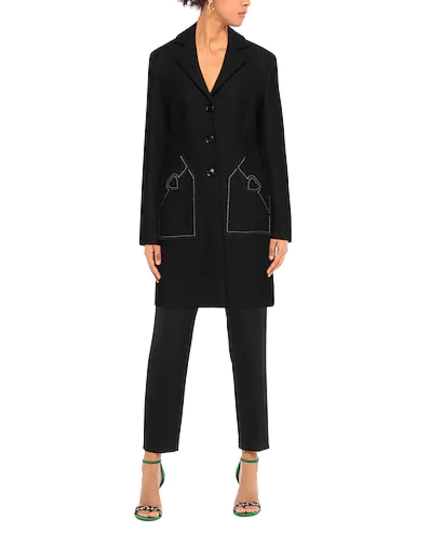 Love Moschino Wool Coat with Heart Embroidery 46 IT Women