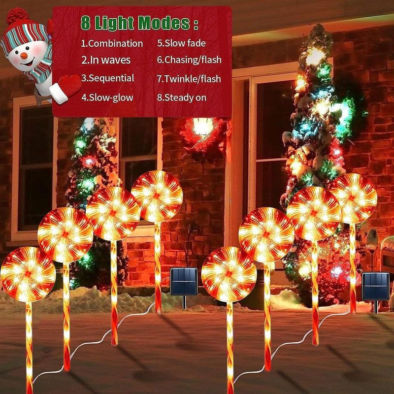 4pcs Solar Lollipops Cane Light Candy Cane Lights Water-resistant Christmas Outdoor Lawn Light