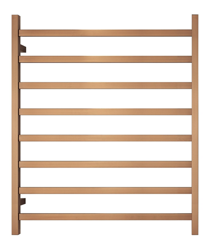 Premium Brushed Rose Gold Heated Towel Rack - 8 Bars, Square Design, AU Standard, 1000x850mm Wide