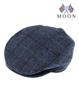 DENTS Abraham Moon Tweed Flat Cap Wool Ivy Hat Driving Cabbie Quilted 1-3038 - Blue - X-Large