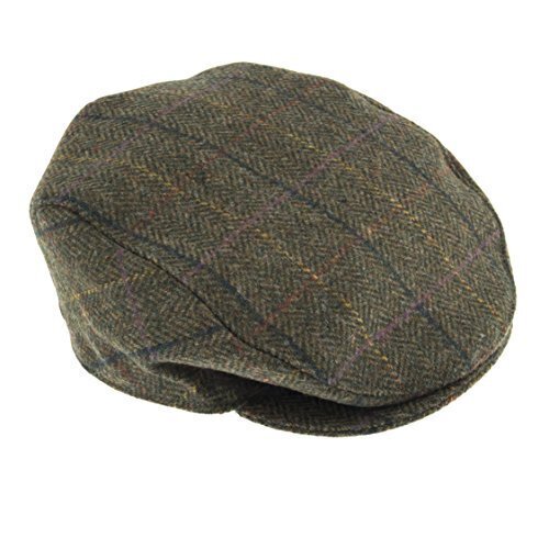 DENTS Abraham Moon Tweed Flat Cap Wool Ivy Hat Driving Cabbie Quilted - Olive - Large