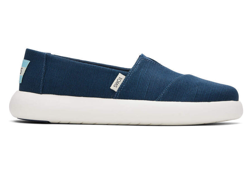 TOMS Womens Platform Alpargata Canvas Shoes Slip On Casual Shoes Flats - Blue - US 7