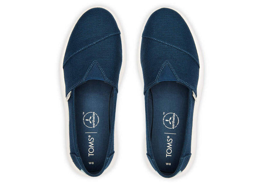 TOMS Womens Platform Alpargata Canvas Shoes Slip On Casual Shoes Flats - Blue - US 8