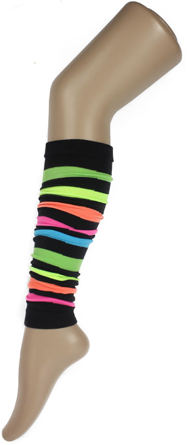 RAINBOW LEG WARMERS Party Costume Fine Stretch Ladies Girls Fancy Dress - Rainbow with Black Stripe