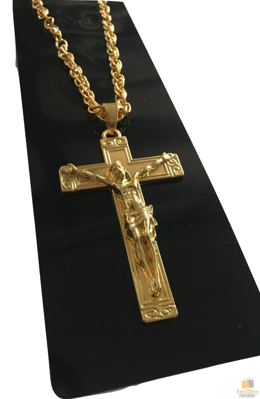 Jesus Christ Metal Necklace Chain Pendant Chain Jewellery Crucifix - Gold