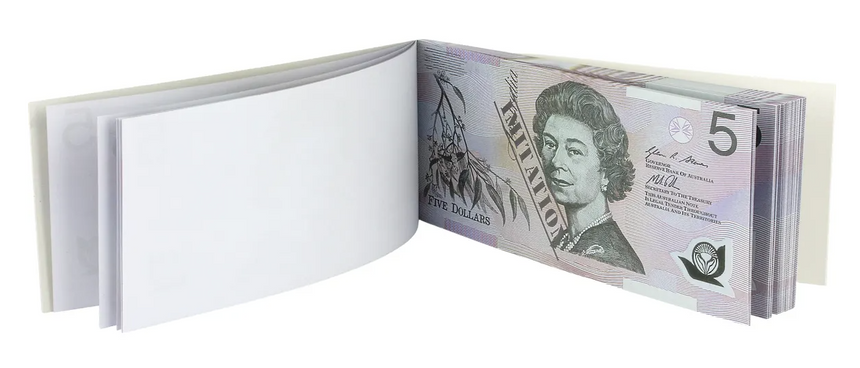 5 Dollar Australian Souvenir Note Pad Fake AUD Money - 1 Pack of 50 Sheets