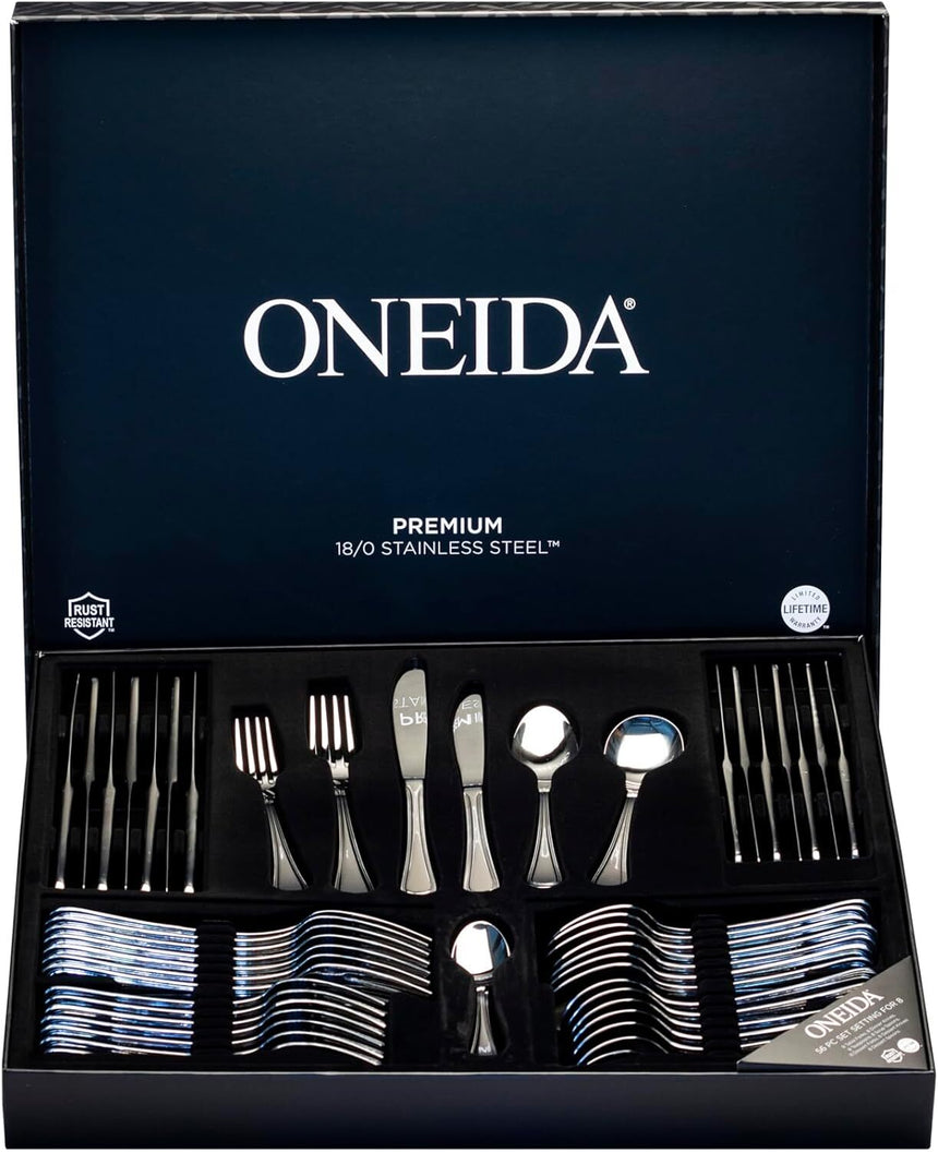 Oneida Barcelona 56pc Cutlery Butter Knives Forks Spoons Teaspoons Set in Gift Box