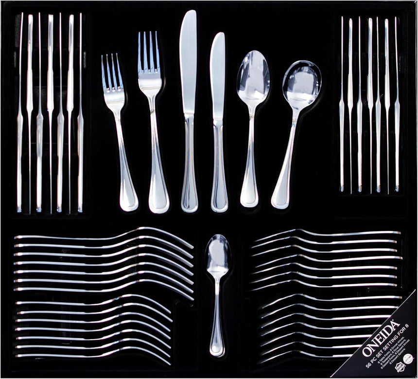 Oneida Barcelona 56pc Cutlery Butter Knives Forks Spoons Teaspoons Set in Gift Box