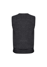 Mens Wool Blend V Neck Vest Sleeveless Double Knit  - Charcoal - 2X-Large