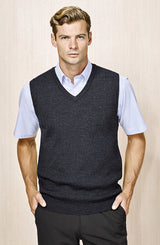 Mens Wool Blend V Neck Vest Sleeveless Double Knit  - Charcoal - 2X-Large