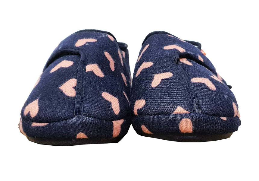 ARCHLINE Orthotic Plus Slippers Closed Scuffs Pain Relief Moccasins - Navy Hearts - EU 38