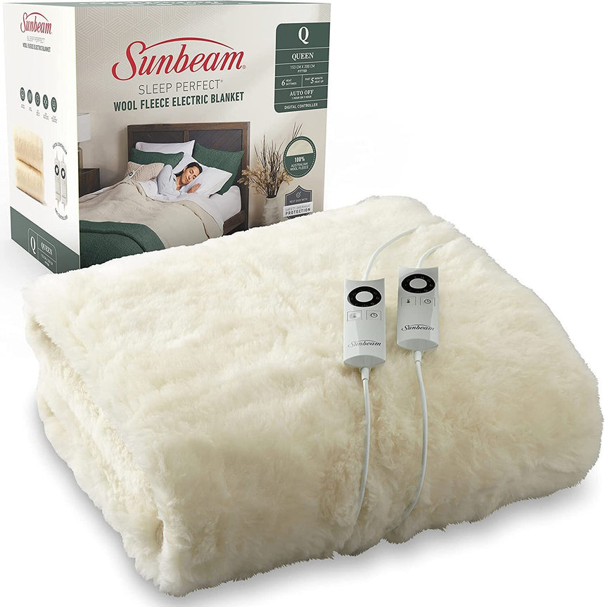 Sunbeam Sleep Perfect Wool Fleece Heated Soft Washable Blanket - King