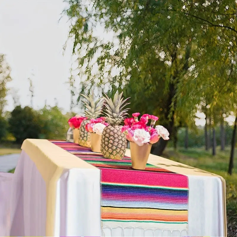 Rainbow Table Runner Stripe With Tassel Mexican Tablecloth Wedding Party Decor