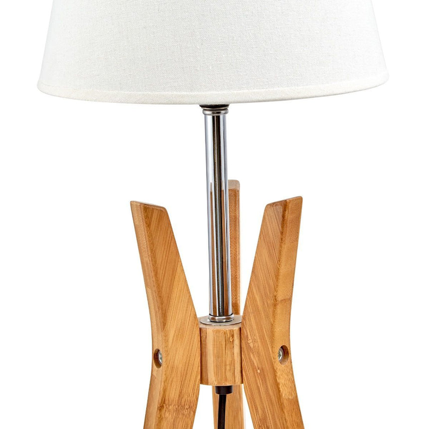 Bamboo Tripod Table Lamp Desk Modern Rustic Geo Light w Linen Shade