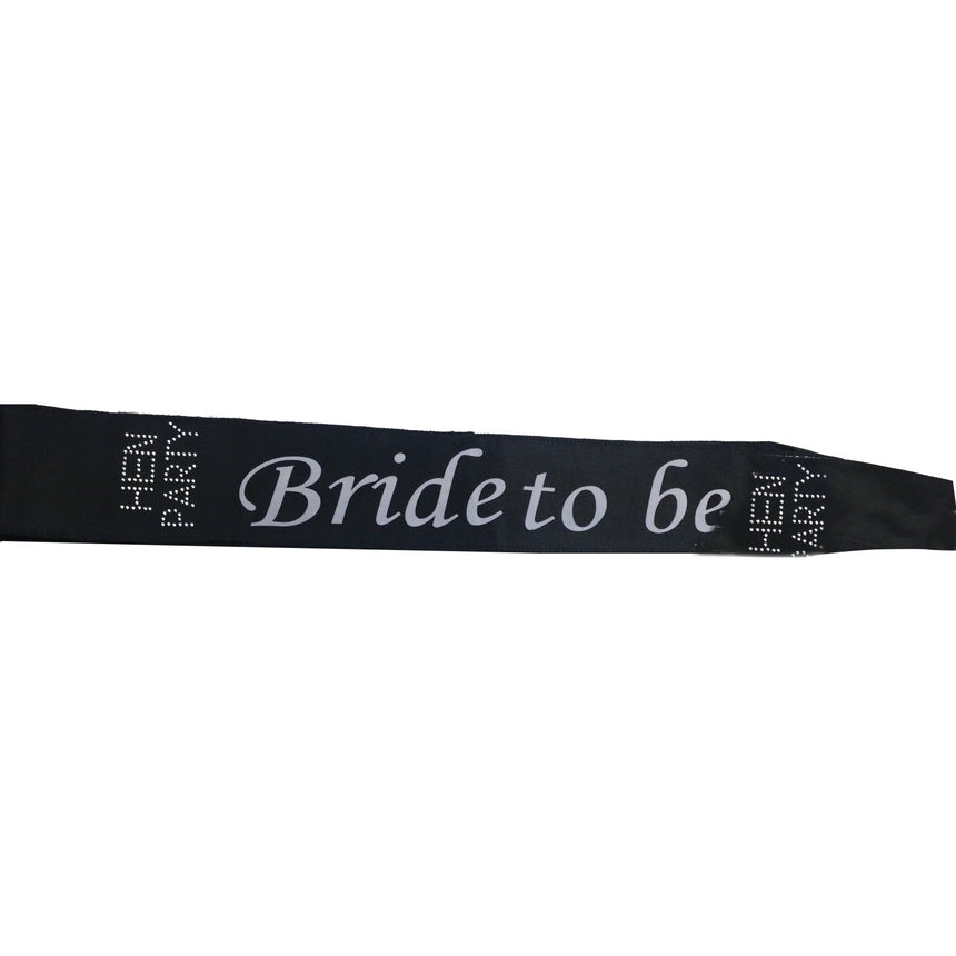 HEN'S NIGHT SASH Party Girls Wedding Bridesmaid Bridal Bride To Be Satin Sashes - Bride To Be (Black 2)