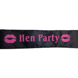 HEN'S NIGHT SASH Party Girls Wedding Bridesmaid Bridal Bride To Be Satin Sashes - Hen Party (Black with Pink Writing)