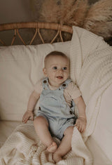 Ponchik Babies + Kids - Cotton Dungaree Overalls - Capri Blue - 3-6 months