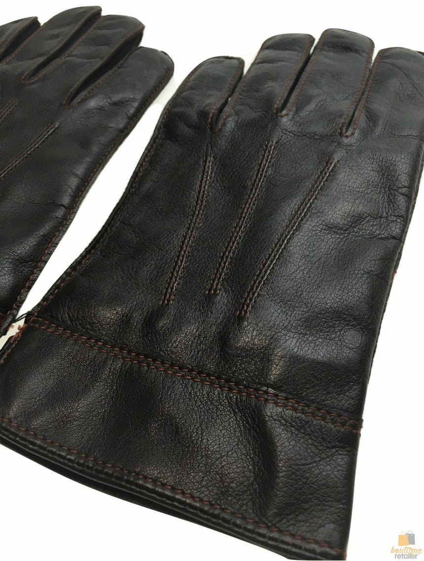 DENTS Sheepskin Leather Gloves with Detail Mens Warm Winter ML8043 - Brown - Small