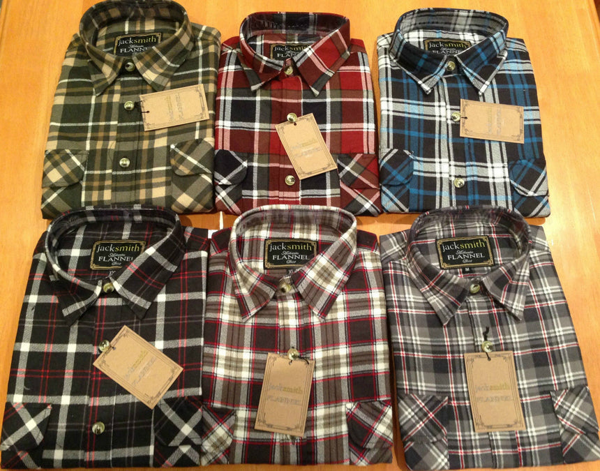 Mens FLANNELETTE SHIRT Check 100% COTTON Flannel Vintage Long Sleeve - 48 (Full Placket) - L