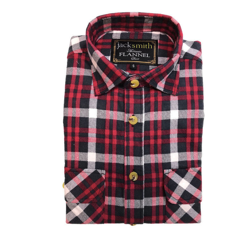 Mens Flannelette Shirt 100% Cotton Check Authentic Flannel Long Sleeve Vintage - Burgundy - S