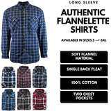 Mens Flannelette Shirt 100% Cotton Check Authentic Flannel Long Sleeve Vintage - Navy Check - S