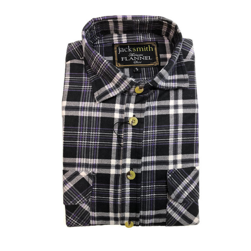 Mens Flannelette Shirt 100% Cotton Check Authentic Flannel Long Sleeve Vintage - Navy Check - S