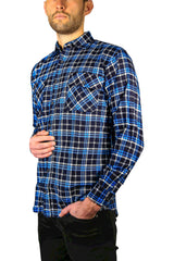 Mens Flannelette Long Sleeve Shirt 100% Cotton Check Authentic Flannel - Full Placket - Turquoise/Black - 3XL