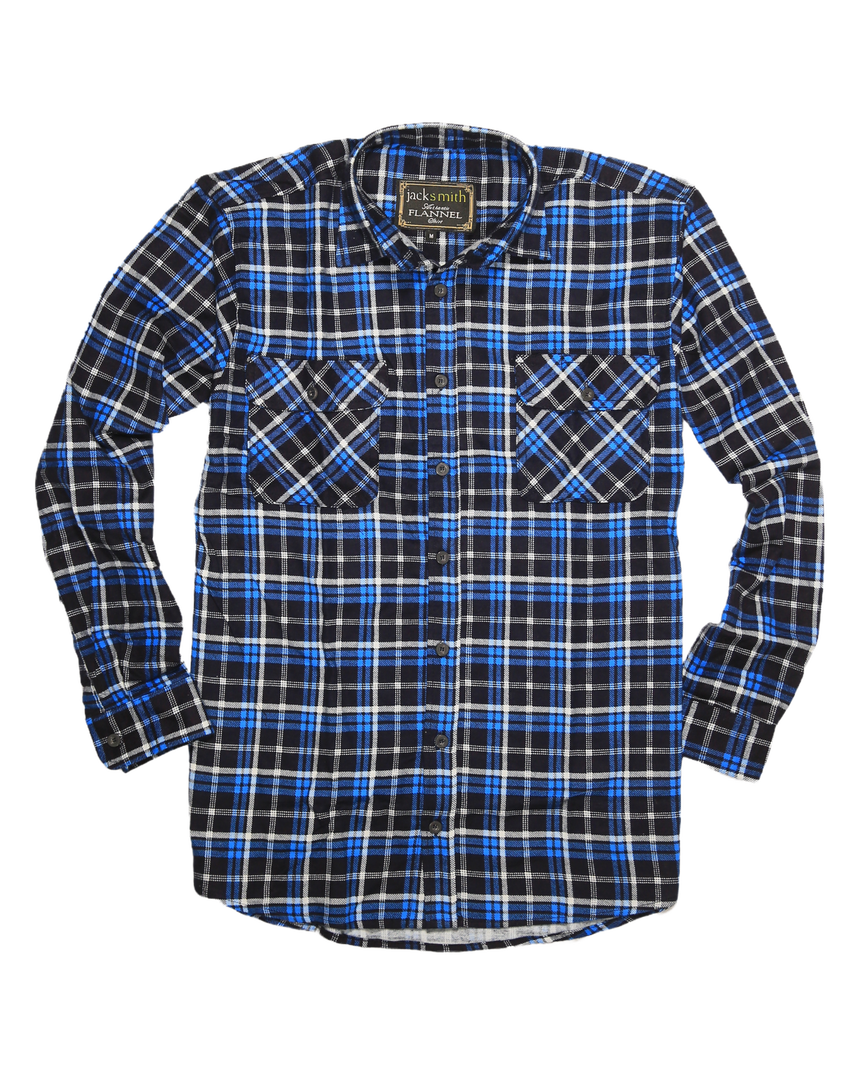 Mens Flannelette Long Sleeve Shirt 100% Cotton Check Authentic Flannel - Full Placket - Turquoise/Black - XXL