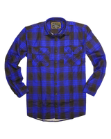 Mens Flannelette Long Sleeve Shirt 100% Cotton Check Authentic Flannel - Full Placket - Royal Blue - 3XL