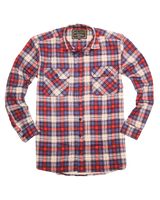 Mens Flannelette Long Sleeve Shirt 100% Cotton Check Authentic Flannel - Full Placket - Navy/Red/White - 3XL