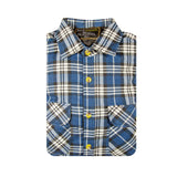 Mens Flannelette Long Sleeve Shirt 100% Cotton Check - Full Placket - Spanish Blue - 5XL