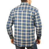 Mens Flannelette Long Sleeve Shirt 100% Cotton Check - Full Placket - Spanish Blue - L