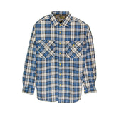 Mens Flannelette Long Sleeve Shirt 100% Cotton Check - Full Placket - Spanish Blue - M