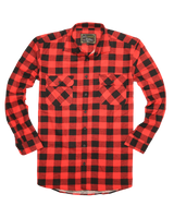 Mens 100% Cotton Flannelette Shirt Long Sleeve Check Authentic Flannel - Red/Black - XXL