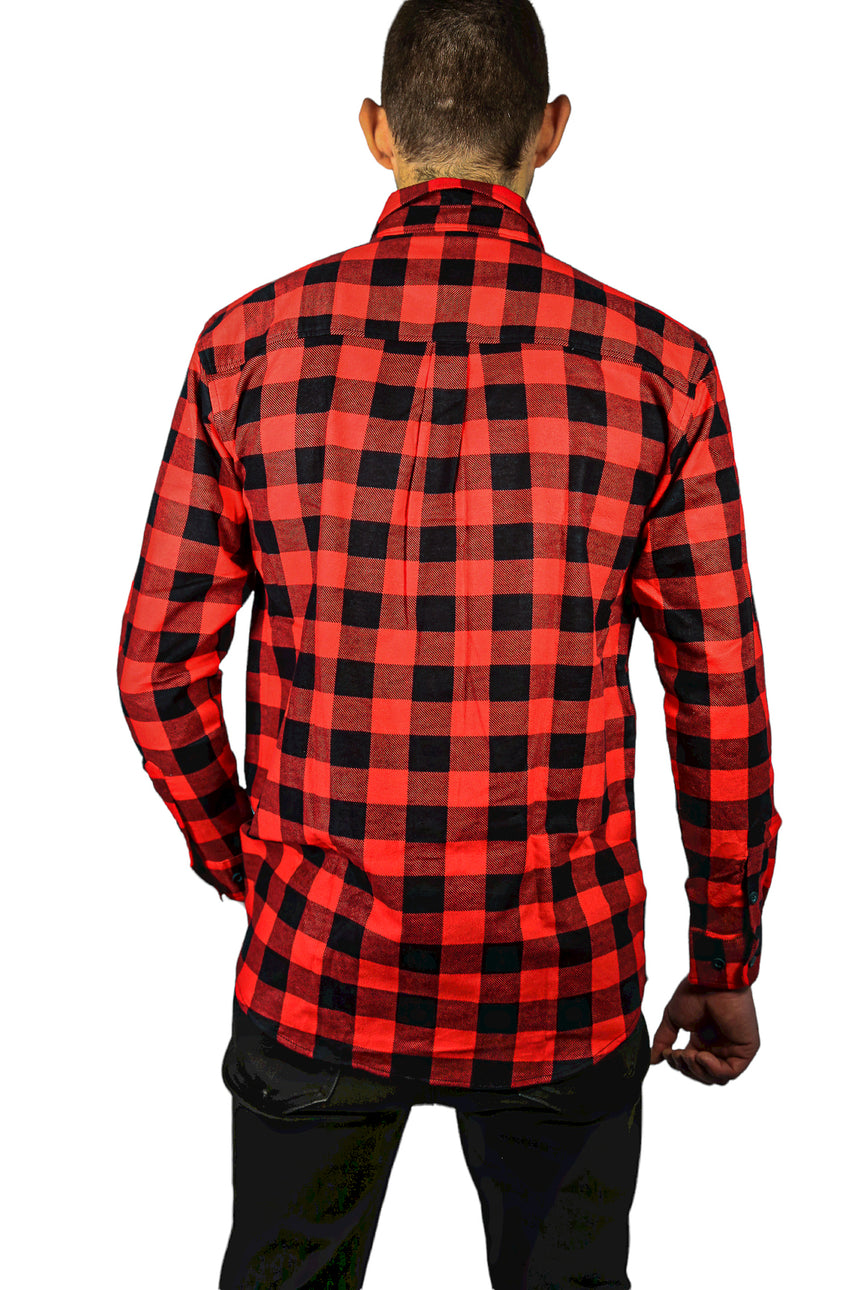 Mens 100% Cotton Flannelette Shirt Long Sleeve Check Authentic Flannel - Red/Black - 3XL