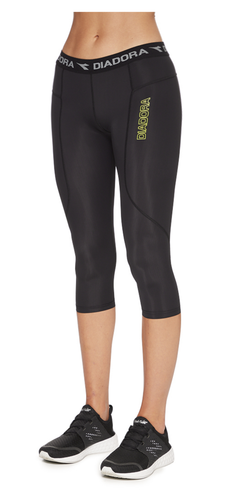 DIADORA Ladies Compression Sports 3/4 Tights Gym Yoga Thermals - Black - 16