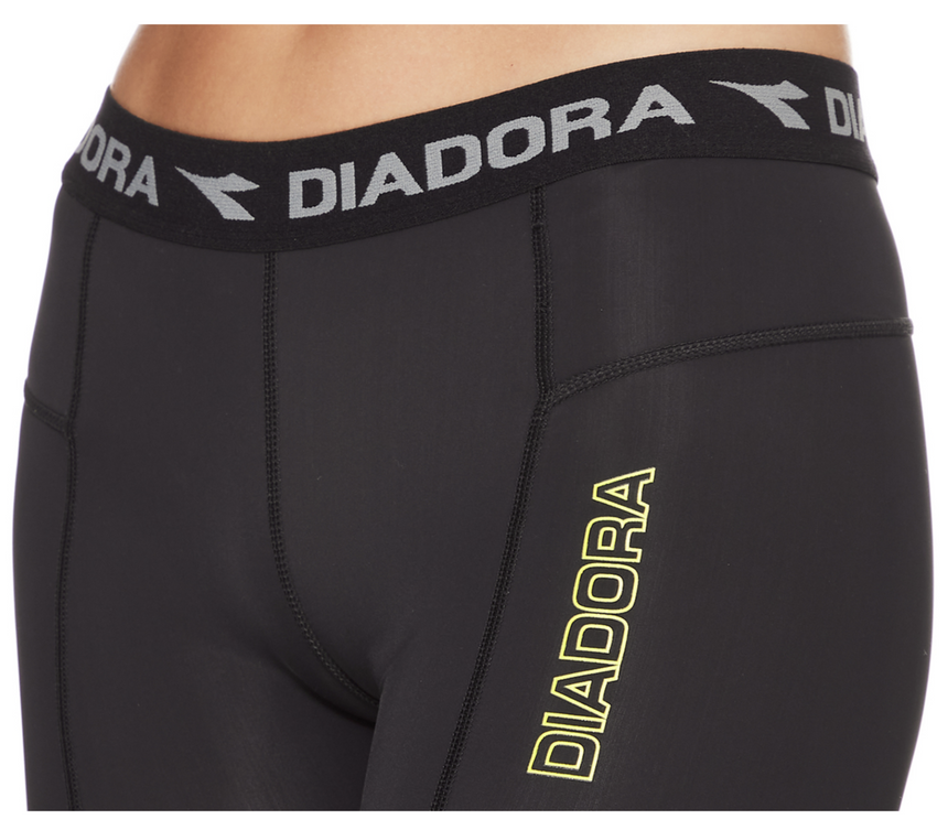 DIADORA Ladies Compression Sports 3/4 Tights Gym Yoga Thermals - Black - 16