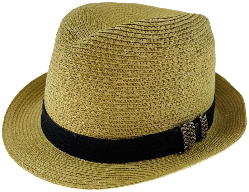 Dents Toyo Straw Trilby Fedora Hat Summer Fedora Small Brim - Natural/Black - S/M