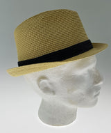 Dents Toyo Straw Trilby Fedora Hat Summer Fedora Small Brim - Natural/Black - S/M