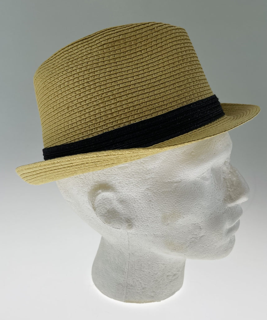 Dents Toyo Straw Trilby Fedora Hat Summer Fedora Small Brim - Natural/Black - S/M