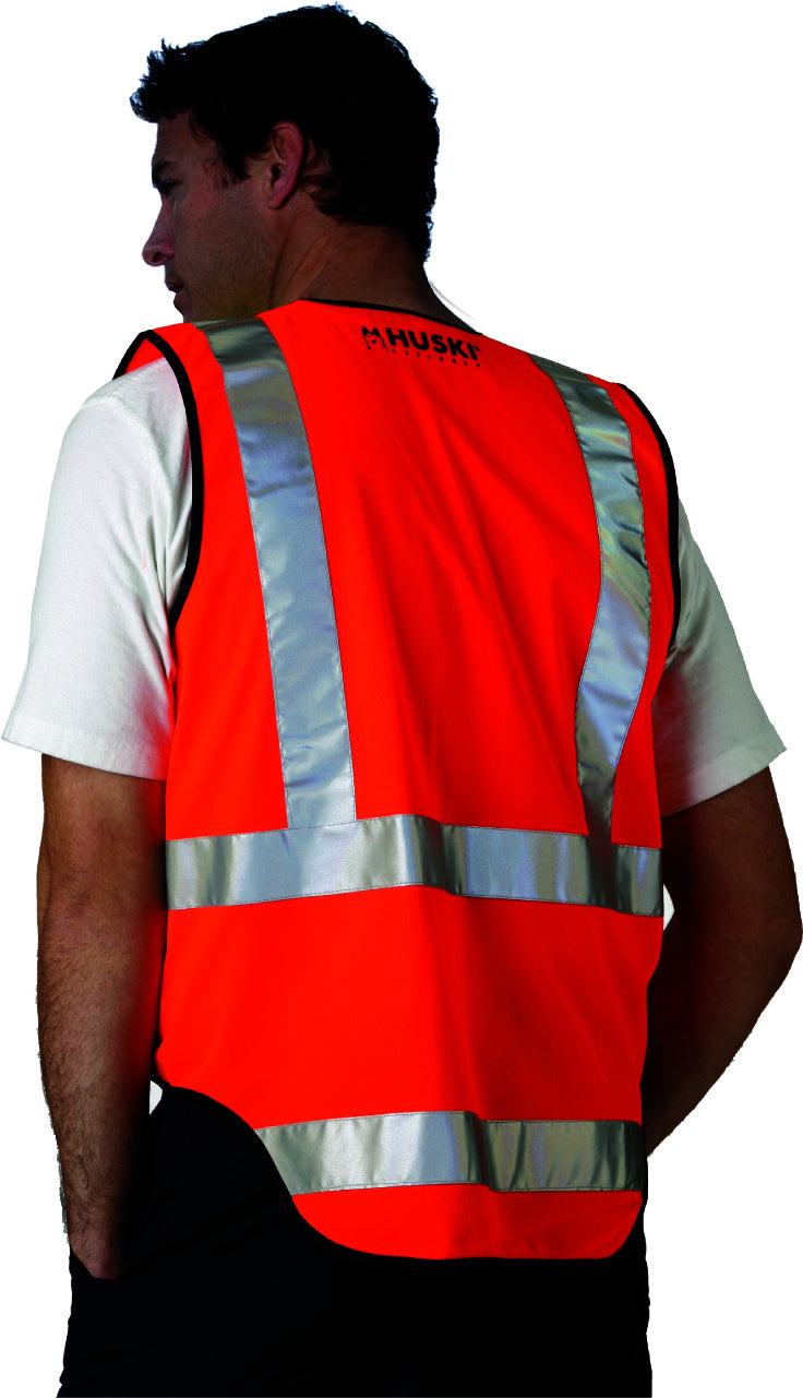 HUSKI Hi Vis Patrol Vest 3M Reflective Tape Safety Workwear High Visibility - Orange - 3XL