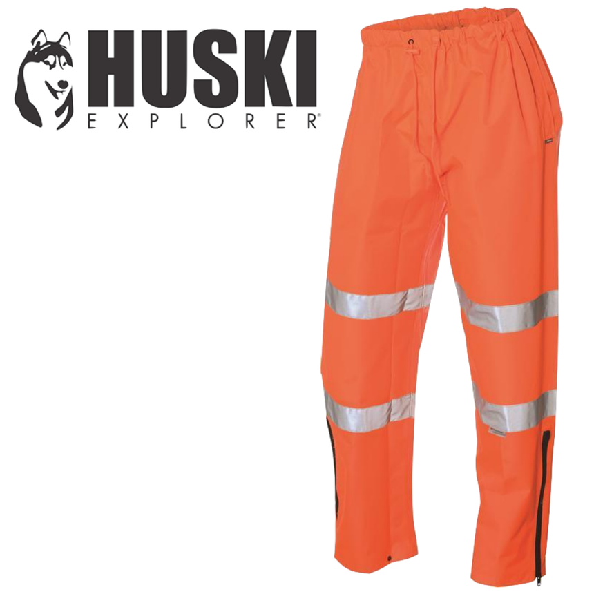 Huski Mens Tarmac Hi Vis Trousers Pants High Visibility Safety Pants - Orange - 5XL (117cm)