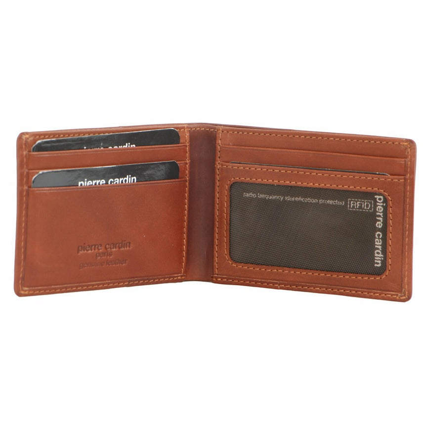 Pierre Cardin Mens Soft Italian Leather Slimline Bi-Fold Wallet - Cognac