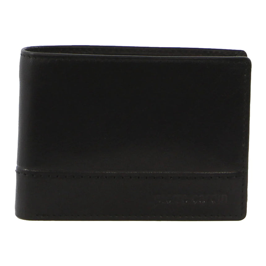 Pierre Cardin Mens Rustic Leather Wallet Bi-Fold RFID Slim - Black