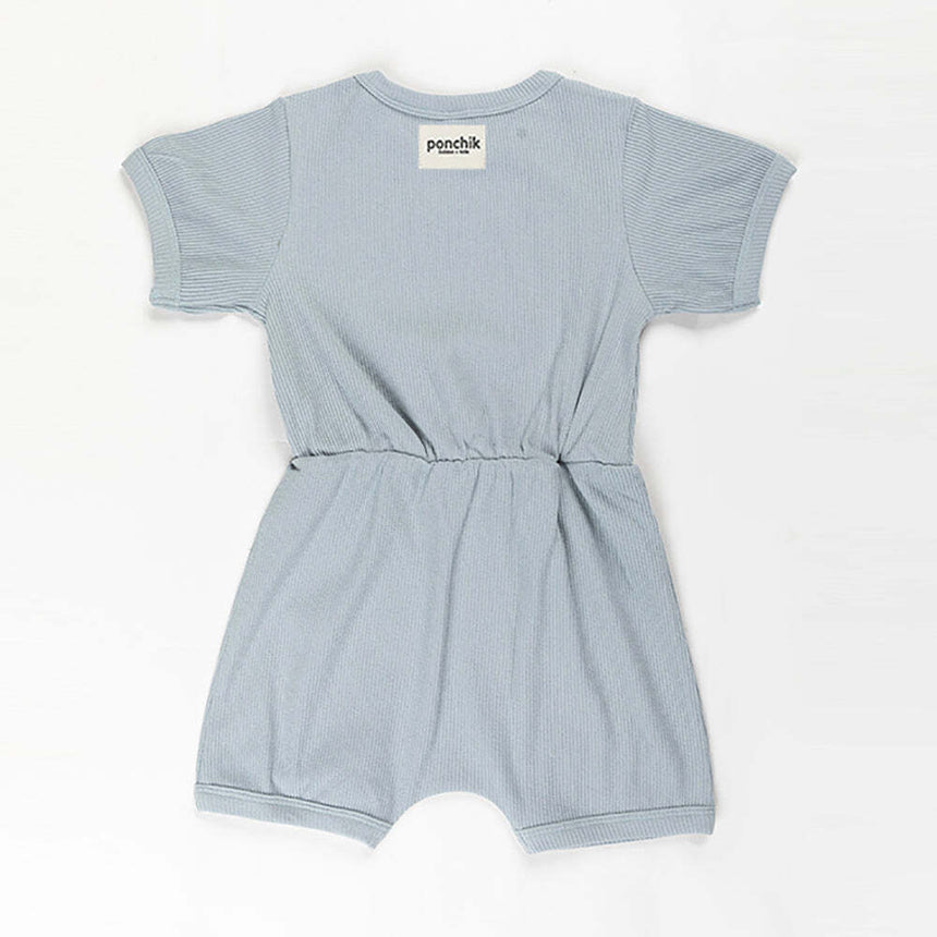 Ponchik Babies + Kids - Ribbed Cotton Romper - Capri Blue - 3-6 months